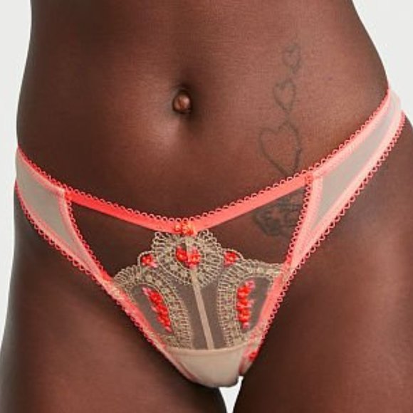 VS DREAM ANGELS Sweetheart Strappy Thong Panty Champagne Coral Blaze NWT - Picture 16 of 16